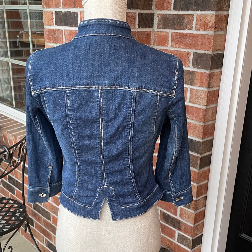 White House Black Market Dark Blue Denim Military-Style Jean Jacket - Picture 7 of 11